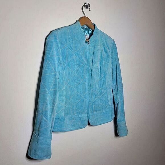 Pamela McCoy Leather Vintage Teal Suede Jacket RARE - Picture 7 of 11